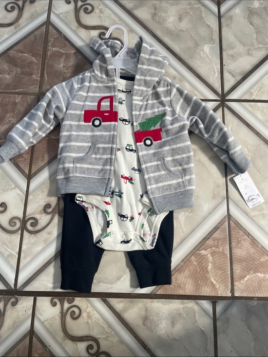 Carter's Other - Carter's Gray and White Striped Zip Hoodie Set